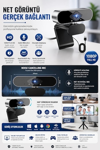 Webcam  1080p Hd Konferans Kamera Dahili Mikrofon Görüntülü Sohbet Yayın Kamerası Hd Video  Ae-104