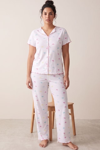 Siyah İnci Beden Fitilli Kaşkorse Örme Pijama Takım26120851 Beyaz Renkli Kalp