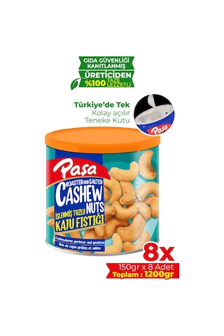 Paşa Kuruyemiş İşlenmiş Kaju Fıstığı Teneke 8 x 150 G