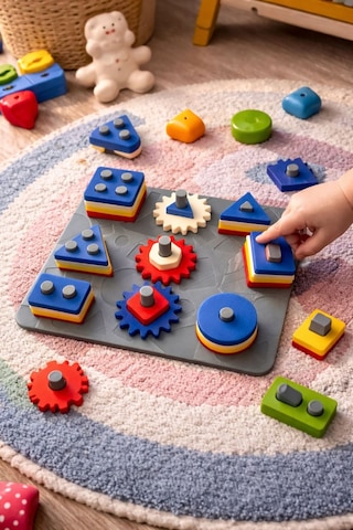 Montessori Eğitici Oyuncak Dişli Puzzle Şekil Ve Renk Eşleştirme Geliştirici Oyuncak
