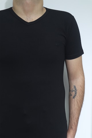 Santa Dmctekstil Erkek Düz Spor Kesim Dar Kalıp V-yaka T-shirt Siyah