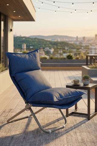 Lumis Garden Prestij Katlanabilir Lounge Koltuğu Çıkarılabilir & Yıkanabilir Kılıf, Modern Metal İskelet Lacivert