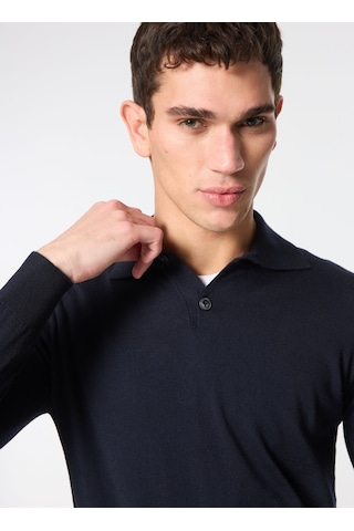 Alpha Studio Lacivert Erkek %100 Yün Slim Fit Kazak Au-7004b Jumper Polo