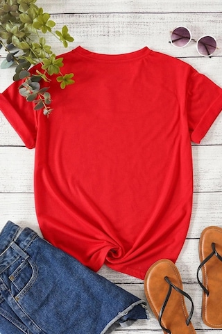 Unisex Baskılı Kısa Kol T-shirt Kırmızı