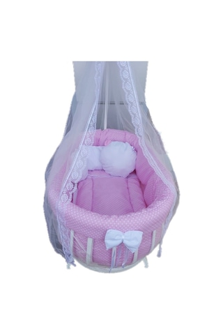 Puantiyeli Pembe Bebek Beşik Uyku Seti Anne Yanı + Babynest