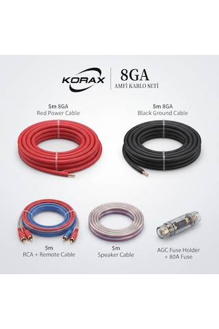 Korax Kx-wk01 8 Ga Oto Amfi Kablo Seti Amplifikatör Bağlantı Kiti 80a Sigortalı