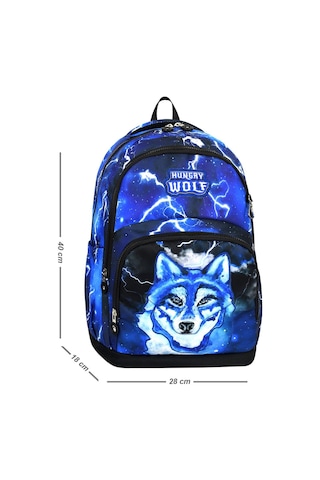 3 Göz Hungry Wolf Kurt Okul Çantası + Termal Beslenme + Kalemlik + Anahtarlık + Suluk Kurt Çanta