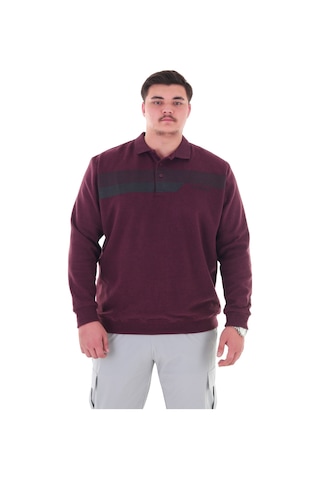 Erkek Battal Beden 158 Kiloya Kadar Uygun Bedenli Geniş Kalıp Baskılı Polo Yaka Selanik Sweat Bordo