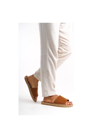Mubiano Hakiki Deri Summer Erkek Süet Jüt Taban Taba Espadril Terlik -mssr122-tb Taba