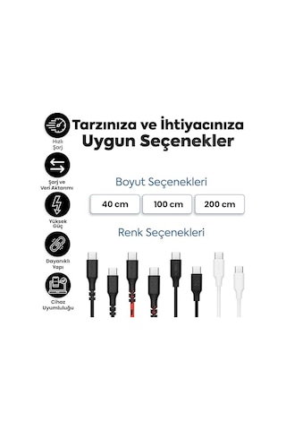 Type-c To Type-c İle Uyumlu İphone Ve Samsung İle Uyumlu Hızlı Şarj Ve Data Kablosu 200 Cm Siyah Diğer
