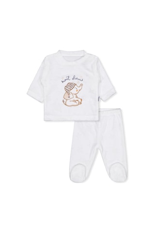 Albimini Minidamla Filli Nakış Patikli 2li 1-6 Ay Pijama Takımı - Ekru