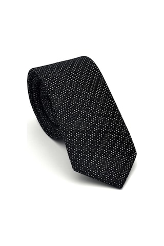Gaffy Beyaz Kırcıl Desenli Siyah Dokuma Kumaş Mendilli Slim Fit Kravat // Sdk-2504-1 Siyah