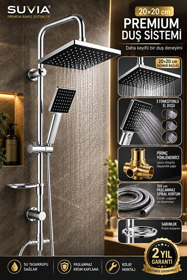 Duş Seti Banyo Bataryası Yağmurlama Duş Sistemi Fonksiyonlu El Duşu Pirinç Yönlendiricili Krom