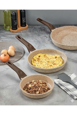 İnci 20-24-26 Cm Döküm Tava Set Gümüş- Siyah