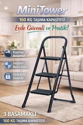 Ertekpa MT3 Minitower Geniş Basamaklı 3 Basamak Merdiven Siyah