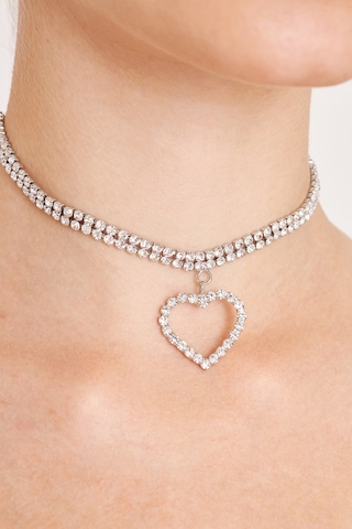 Kadın Largo Kalp Model Kristal Zirkon Taşlı Gümüş Choker Gümüş