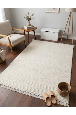 Zara Serisi Krem Kabartma Desenli Modern Dekoratif Halı Gf726 Çok Renkli