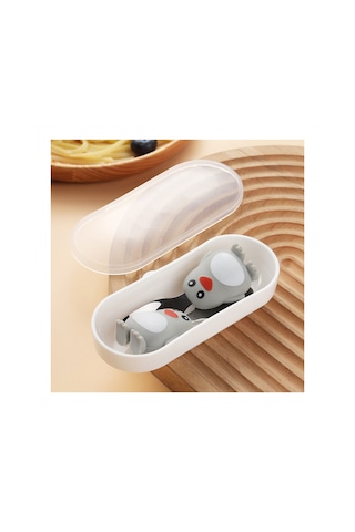 Penguen Figürlü Premium Çocuk Bpa Free Silikon Sap Paslanmaz Çelik Uçlu Çatal-kaşık Set 9+ Ay