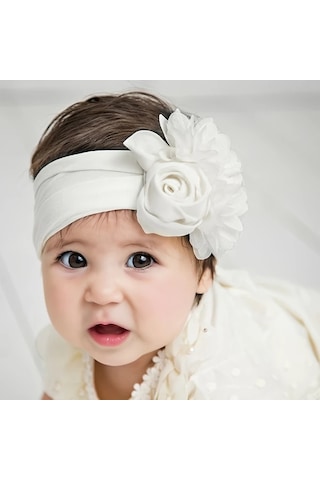 Elmpaly Beyaz Yenidoğan Baş Bandı - Yumuşak Ayarlanabilir Büyük Çiçek Desenli Beyaz