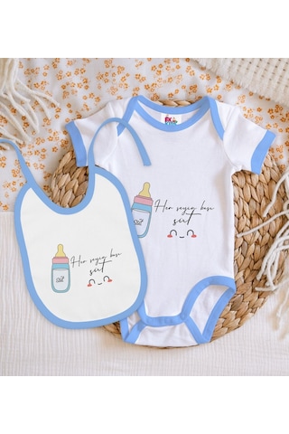 Bk Kids Her Şeyin Başı Süt Tasarımlı Mavi Bebek Body Zıbın Ve Mam Çok Renkli
