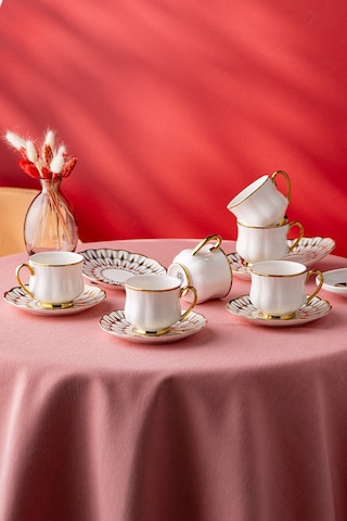 İstanbul Porselen Rumeli 6 Kişilik Kahve Fincan Takımı Beyaz