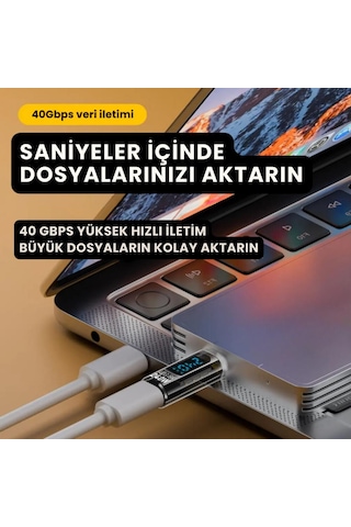 Polham 8k Hdmi, 40gpbs Ve 240w Süper Hızlı Dişi Type C To Erkek Type C Şarj, Data Ve Hdmi Çevirici Adaptör