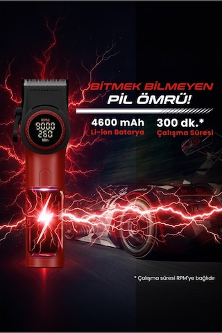 V-001 - Profesyonel Saç & Sakal Kesme Makinesi, 9000 Rpm Yüksek Hız, Dijital Led Ekran - Siyah