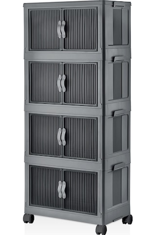 Çok Amaçlı Kapaklı Portatif İstiflenebilir Tekerlekli Organizer Dolap Antrasit Beyaz