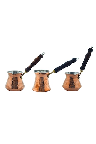 Ludıa Otantik İşlemeli 3 Adet El Yapımı Eskitme Bakır Cezve Set