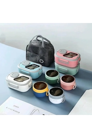 Yingfu 3'lü Set Taşınabilir Termal Çanta Ve Yulaf Kupası Mavi Set Mavi