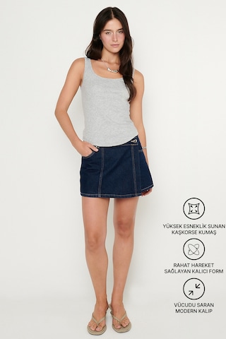 AC&Co / Altınyıldız Classics Kadın Grı Melanj Pamuklu Kaşkorse Yumuşak Dokulu Slim Fit Dar Kesim Bisiklet Yaka Esnek Body Gri Melanj