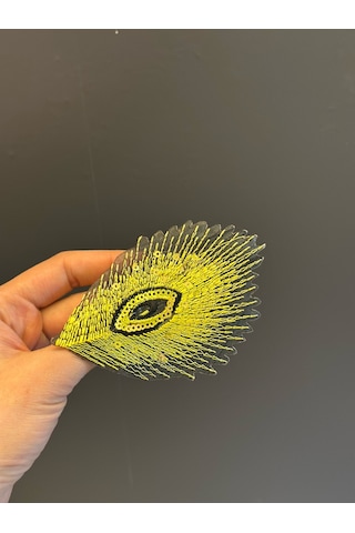 10 x 7 CM Sarı Tavus Kuşu Kanadı Broş Yaka İğnesi Giyim Aksesuarı Renkli