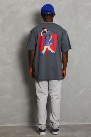 Erkek Baskılı Tişört Kısa Kol Bisiklet Yaka Oversize T-shirt - Füme