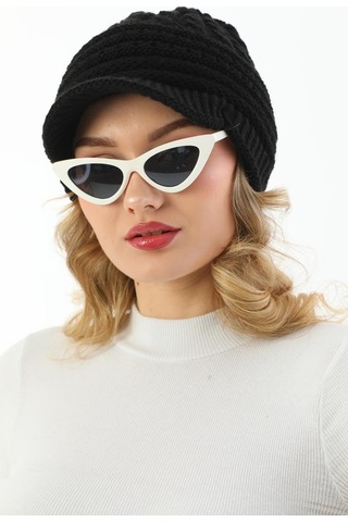 Siperli Çift Kat Siyah Triko Örme Bere Siyah