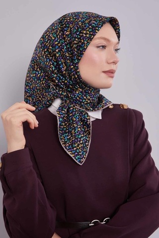 Levidor Mini Yazı Detayi Twill İpek Eşarp-0926 Siyah-vizon