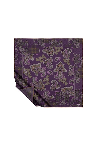 İpek Evi İpekevi Twill İpek Eşarp - Patchwork Desenli - Mor Menekşe