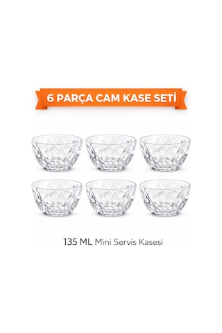 Ricci 6 Lı Cam Kase Seti 135 Ml Mini Servis Kasesi Çerez Sos Tatlı Sunum Kasesi Şeffaf