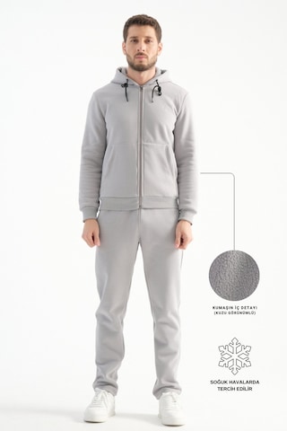 Shooter Sportswear Shooter Erkek Kışlık Eşofman Takımı Thermosoft Teknolojisi İçi Kuzu Görünümlü Regular Kalıp Minimal Logo Kapüşonlu Açık Gri