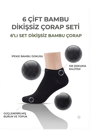 Km Collections 6'lı Set Dikişsiz Bambu Çorap Kadın&erkek Siyah