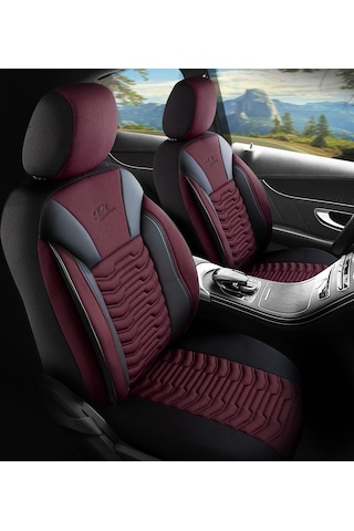 Panda Paris Serisi Pike Kumaş Oto Koltuk Kılıfı Tam Set Bordo - Siyah