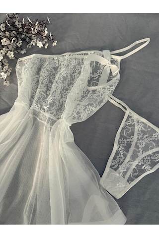 Mh Moony Homewears Hayall Beyaz Seksi Ekstra Mini Gecelik Iç Giyim Seti BEYAZ