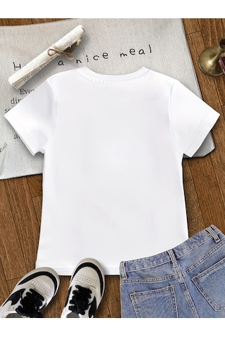 Uyguntarz Çocuk Meow Baskılı Pamuklu Tshirt Beyaz