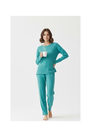 Fit Women Pamuklu Uzun Kollu Düz Model Pijama Takımı Pj2000 Turkuaz