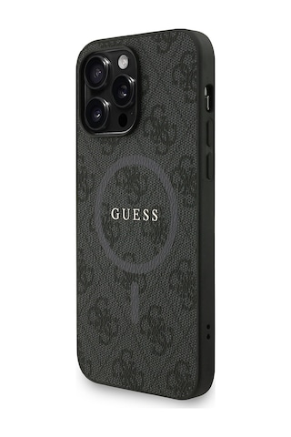 Apple Uyumlu iPhone 14 Pro Max Kılıf Guess Lisanslı M-safe Bilek Askı İpli Yazı Logolu Kapak Siyah