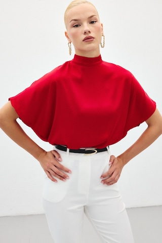 Sateen Yarasa Kol Salaş Bluz - Kırmızı-136188 Kırmızı