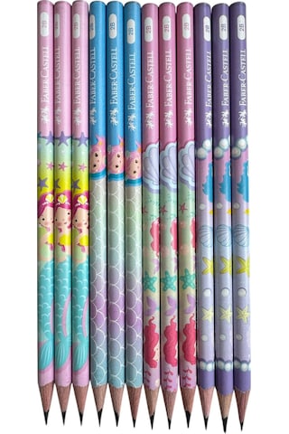 Faber Castell Faber-castell Deniz Kızı Desenli Kurşun Kalem, 2b, 12'li Set, Pastel Renkli Çok Renkli