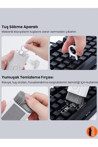 8 Fonksiyonlu Telefon, Kulaklık, Klavye, Ekran, Temizleme Kiti, Telefon Standı - Beyaz