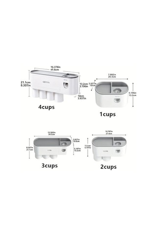 Fastbuy Challenger Diş Fırçası Tutucu Ve 4 Bardaklı Banyo Organizatörü Macun Dispenser Kiti Gri Gri