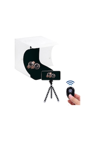 Light Box 20 x 20 CM Mini Stüdyo Led Işıklı Tripod Kumandalı Ürün Fotoğraf Çekim Çadırı