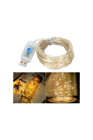 Pm-37723 Usb Girişli Uzaktan Kumandalı 30 Metre 8 Modlu Günışığı Dekoratif Yılbaşı - Peri Led Işık Beyaz